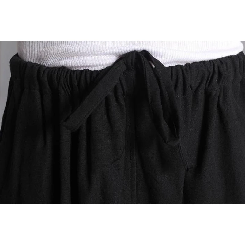 Pantalones largos negros de algodón para hombre, ropa tradicional china, Kung Fu, Wu Shu, Tai Chi, cintura elástica, joggers sueltos