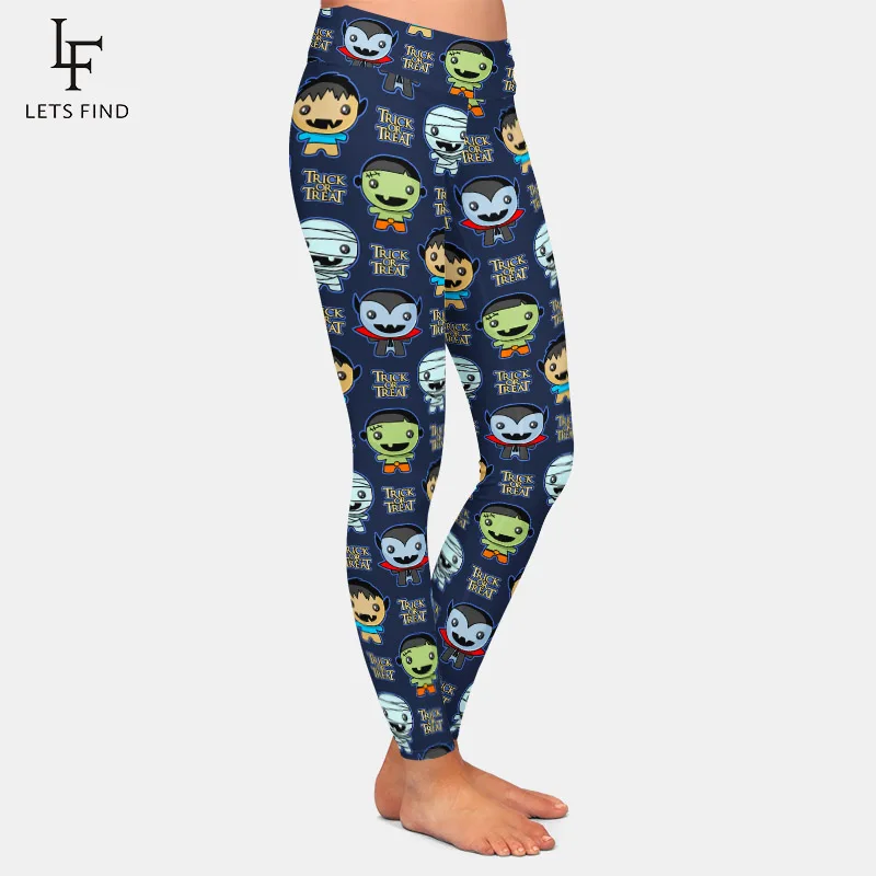 LETSFIND Legging Hangat Wanita Legging Elastis Kebugaran Pinggang Tinggi Cetak Digital Karakter Halloween Lucu 3D