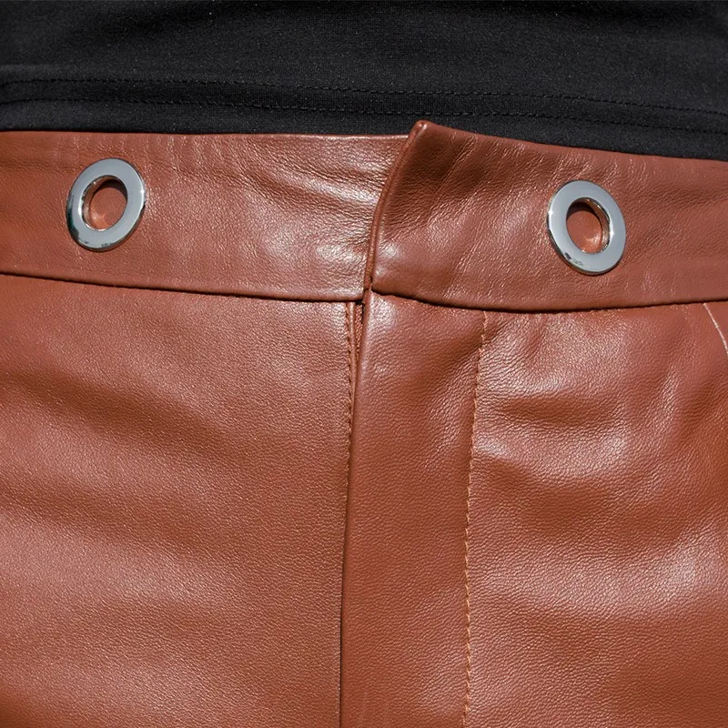 Spring Autumn Sheep Women 2020 New Slim Fit High Quality Genuine Leather Shorts Ladies Harajuku Streetwear Brown