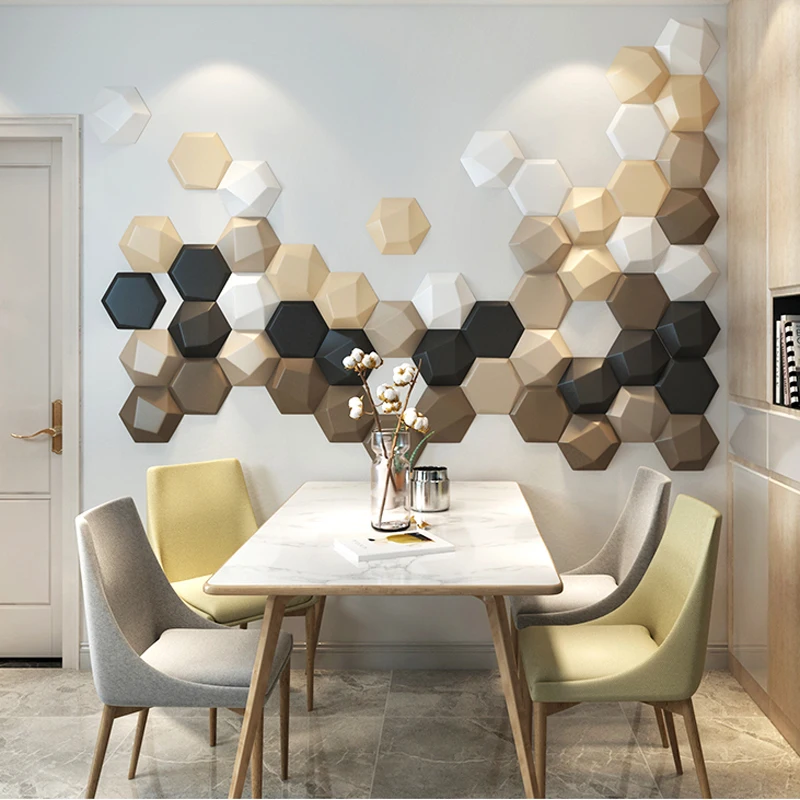 

Nordic Style 3D Hexagon Leather Acoustic Panels Wall Art for TV Room Children's Room Soft Leather Wall Stikcer Backgroumd