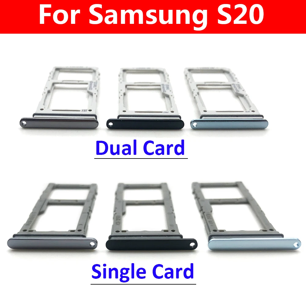 New Single Dual SIM Card Tray  For Samsung  S20 Plus Ultra Sim Slot Holder Replacement Parts Black / Blue / Grey