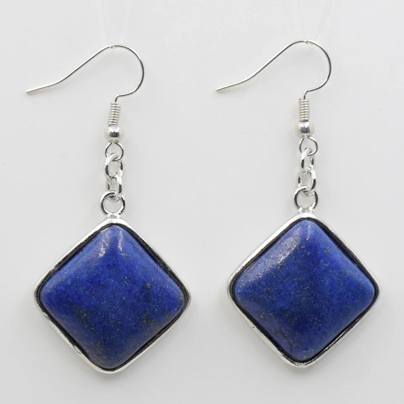 New Geometry Natural Stone Crystal Pendant Dangle Earrings Girls Women Jewelry Square White Pink Quartzs Lapis Hook Earring