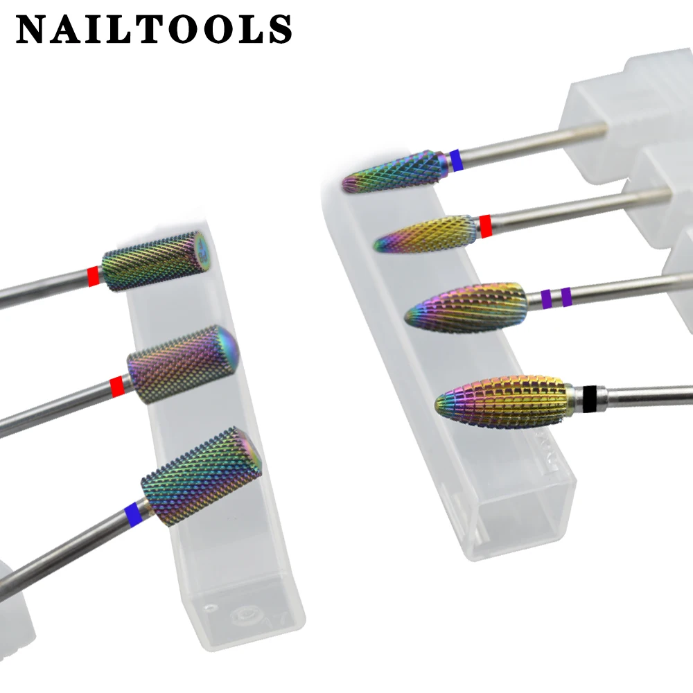 

RolinStar Rainbow Tungsten steel 32-38mm Long Shank Carbide 4 color coating cuticle clean nail drill bits