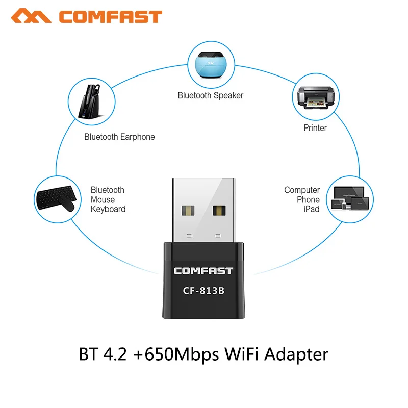 Comfast 5Ghz USB Bluetooth  Adapter 650Mbps Wireless Computer Adaptor BT4.2 Laptop Audio Receiver Transmitter Dongles Earphone