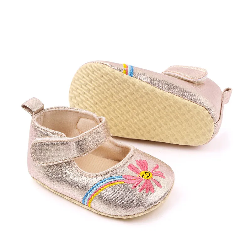 2021 New Baby Shoes Lovely Flower Infant PU First Walkers Soft Crib Shoes Antislip Newborn Girls Princess Shoes