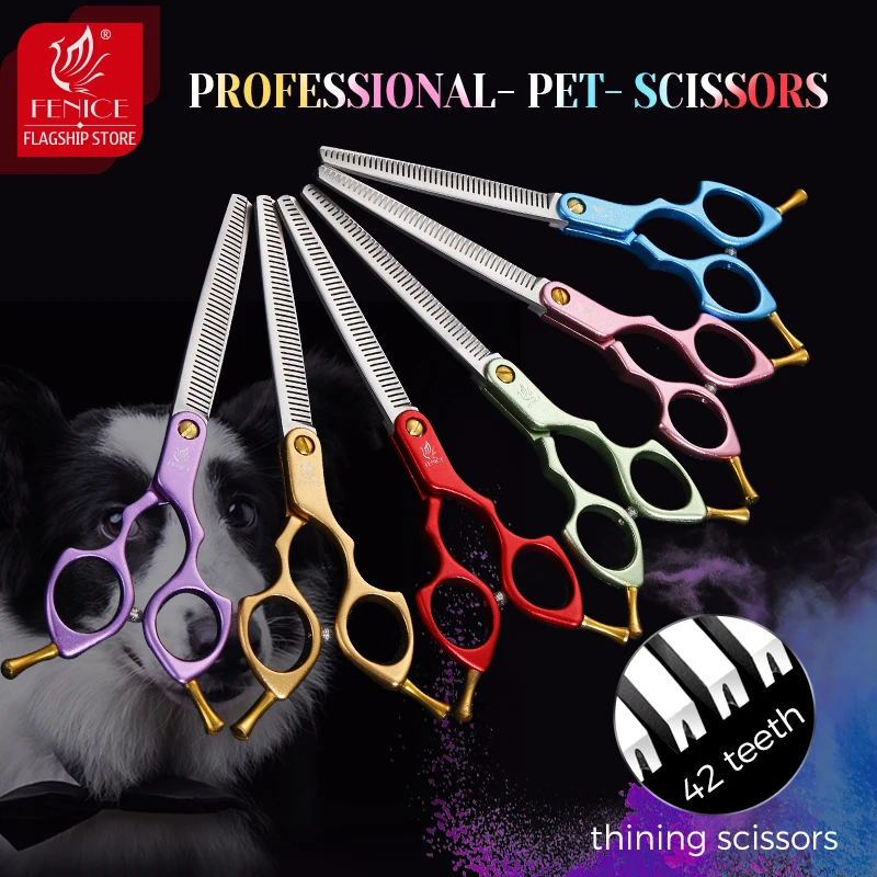 Fenice 6.5 inch Professional Thinning Pet Scissors VG10 Stainless Steel Dog Shears Colorful for Animal Groomer