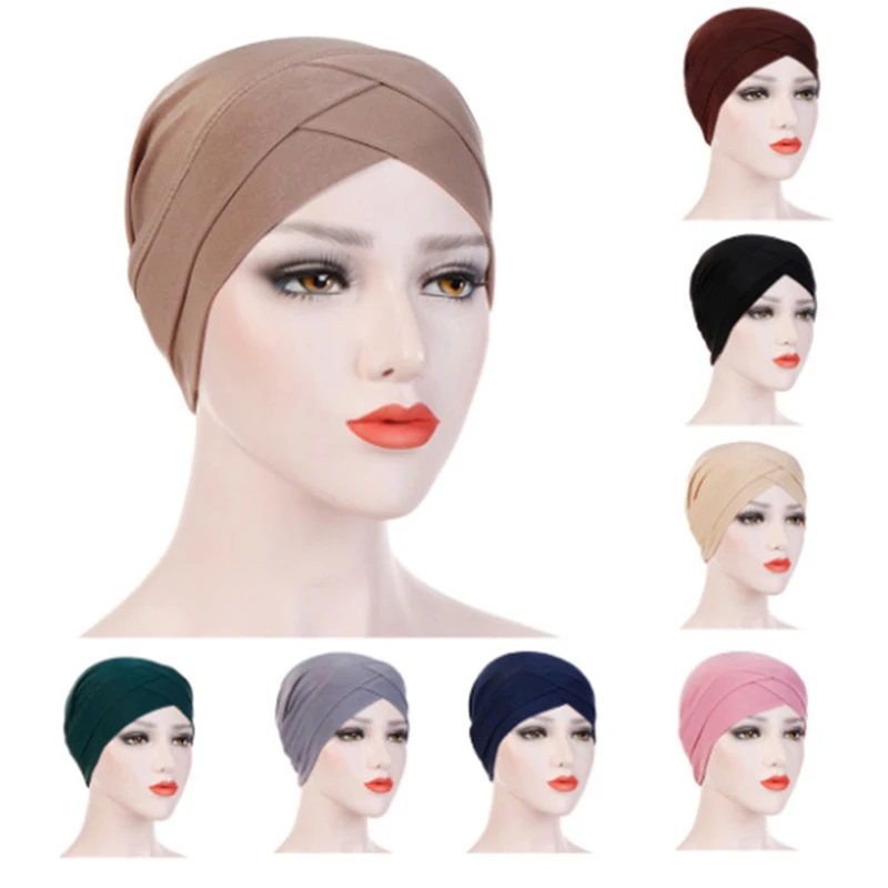 Full Cover Inner Hijab Caps Muslim Stretch Turban Cap Islamic Underscarf Bonnet Solid Color Under Scarf Caps Women Hat