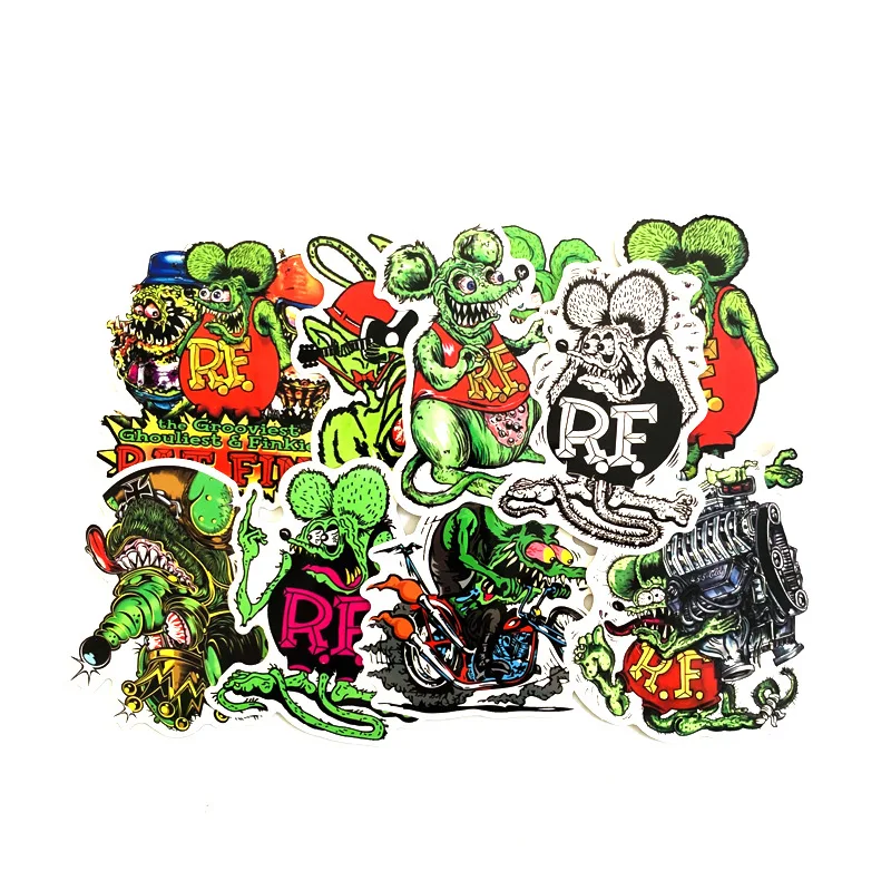 10Pcs Rat Fink Stickers For Snowboard Laptop Luggage Car Fridge DIY Styling Vinyl Home Decor Pegatina