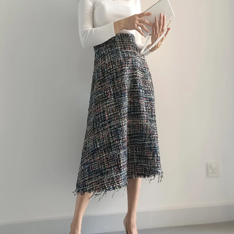 Long Mid-calf Women A-line Plaid Skirts S-2XL High Waist Winter And Autumn Wool High Quality 2024 New Fashion TIYIHAILEY