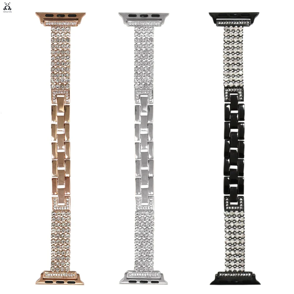 Lebanda zinc alloy band for Apple Watch series 7 6 SE5 4 3 shiny electroplating zircon diamond bracelet strap for iWatch 41 45mm