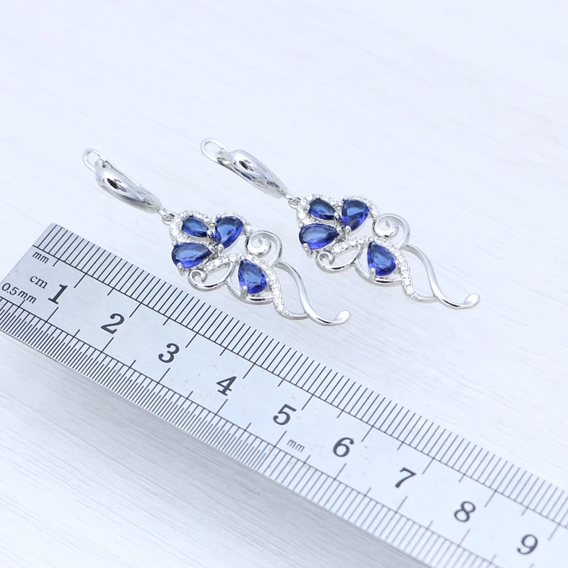 Elegant Flower Earrings for Ladies 925 Sterling Silver Sapphire Earrings Inlaid with Crystal Classic Wedding Jewelry