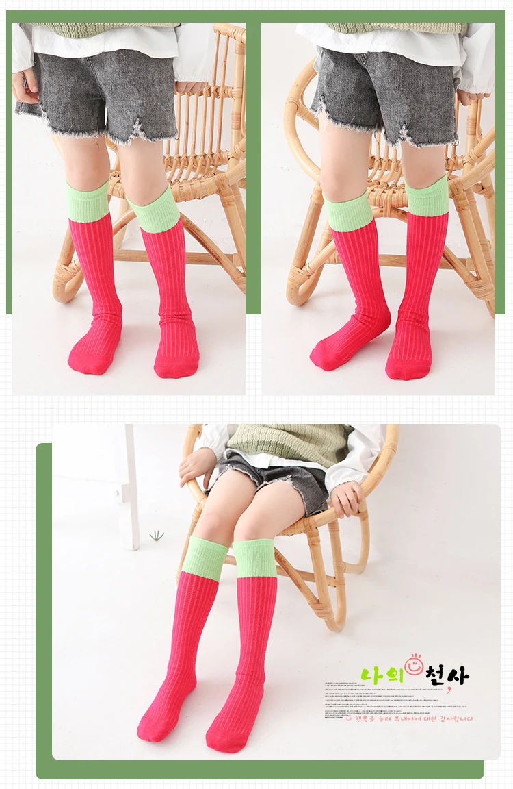 3-12 Jahre Mädchen Wärmere Knöchellange Socken mit Kontrastdesign Kinder Overknee-Socken aus Baumwolle Baby Gestreifte Bunte Lange Kawaii Strümpfe – Detail 7