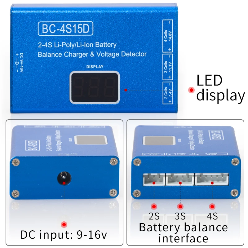 BC-4S15D 2-4S Lipo Battery Balance Charger With Voltage Display for RC FPV Quadcopter Frame Drone