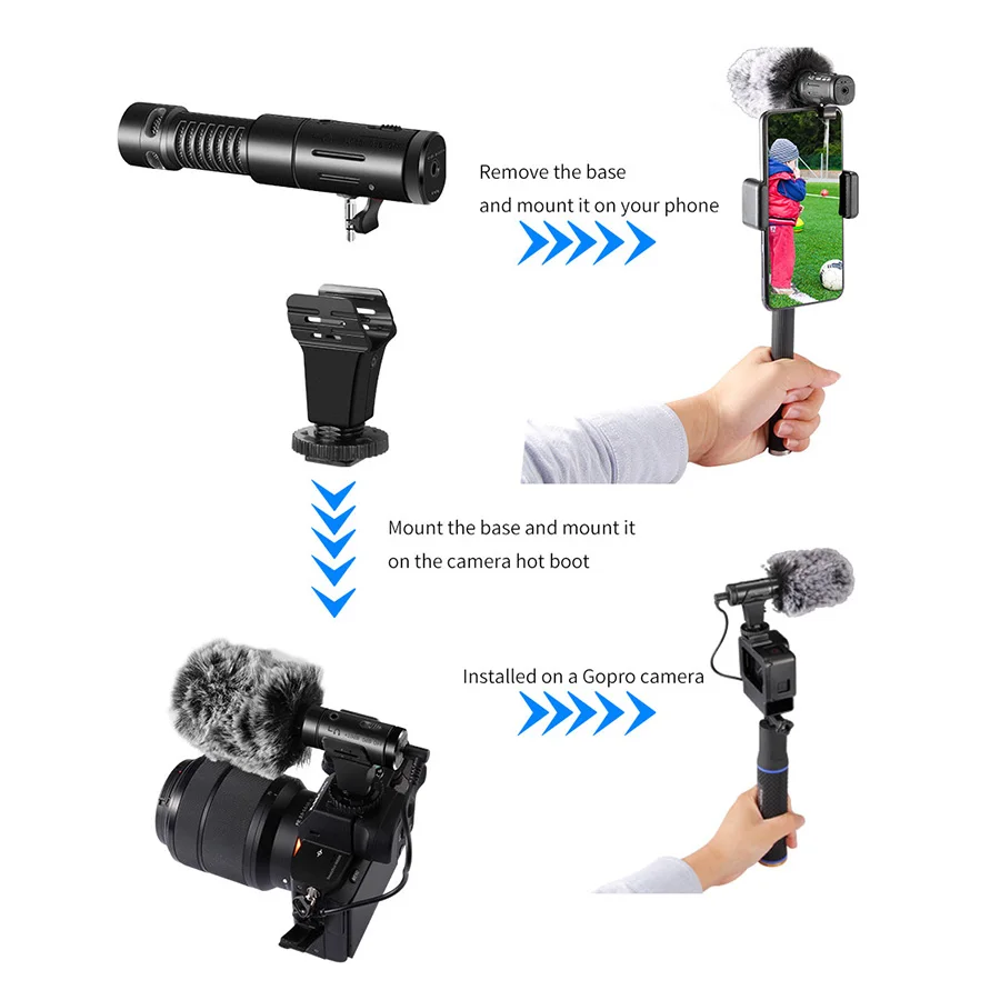 MAMEN 3.5mm monitoraggio in tempo reale microfono di registrazione Microfone a condensatore ipercardioide per fotocamera del telefono intervista di ripresa Vlog