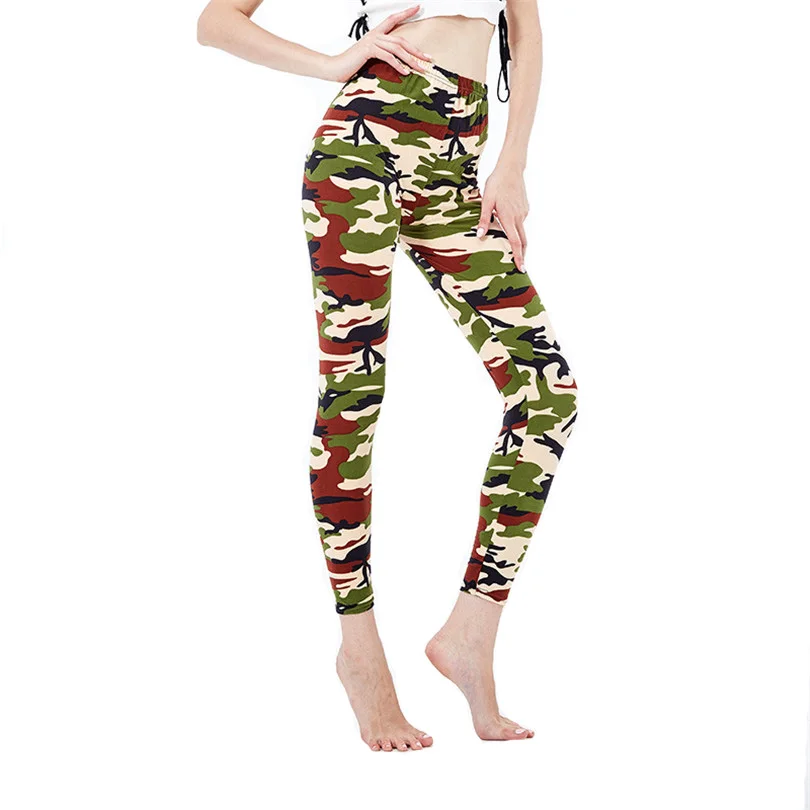 Yrrety mulheres camuflagem leggings de fitness militar exército verde calças de treino sporter magro de malha graffiti estilo tornozelo-comprimento