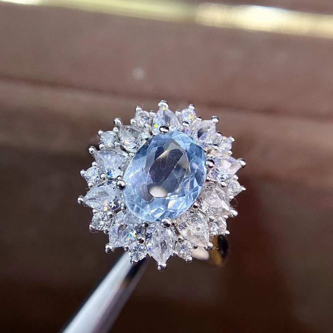 

KJJEAXCMY fine jewelry S925 sterling silver inlaid natural Aquamarine new girl luxury ring support test party gift style