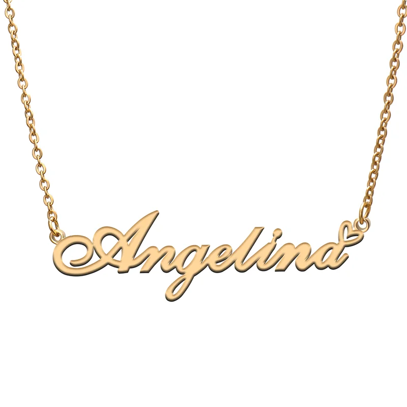 Angelina Name Tag Necklace Personalized Pendant Jewelry Gifts for Mom Daughter Girl Friend Birthday Christmas Party Present