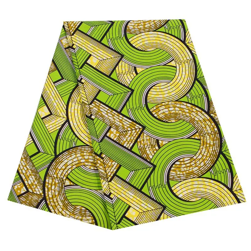 Tela de cera con estampado verde y amarillo africano, 100% algodón, 6 yardas por lote, nuevo diseño de moda