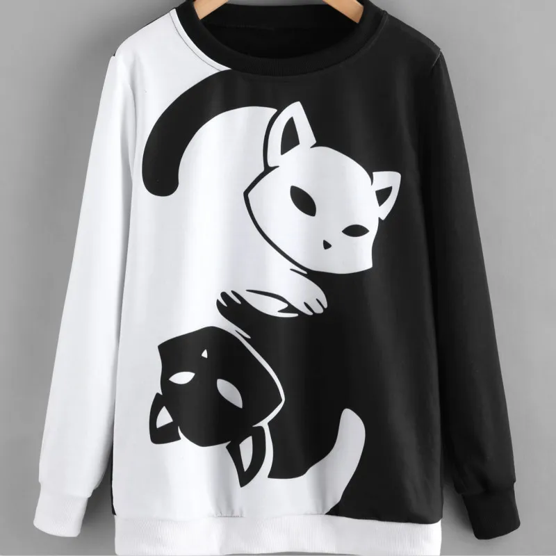 Spring Autumn Fashionable Men's Hoodie Couples Black White Tracksuit Yin Yang Cat Long Sleeve Pullover Comfy Casual Sweatshirts