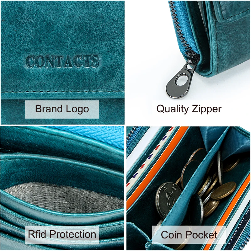 Contact\'s-cartera con grabado gratis para mujer, monedero pequeño de cuero genuino, tarjetero Rfid, 2022