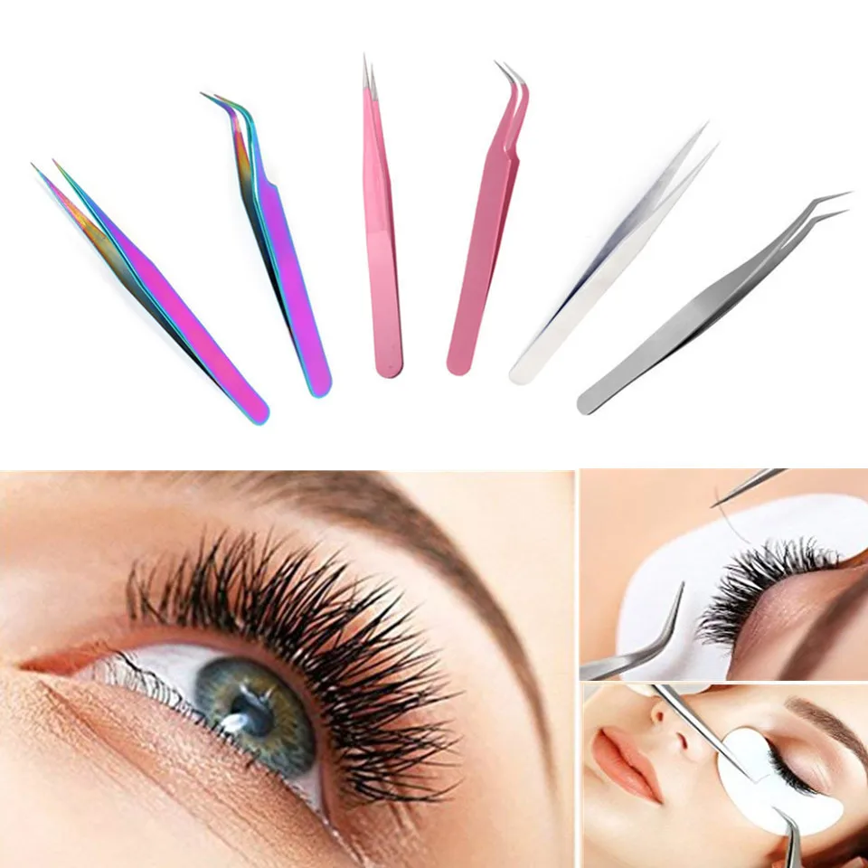 2PCS Professional Vetus Stainless Steel Eyelash Extension Tweezers Straight Curved Eye Lashes Tweezers