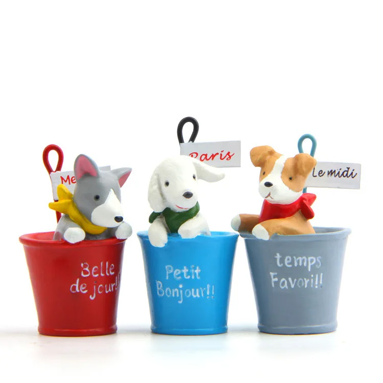 Zakka Animal Kawaii Dog Bucket Figurine Desk Ornaments Fairy Garden Succulent Moss Miniatures Puppy DIY Home Decor Child Gift