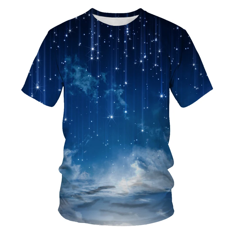 Summer Brilliant Starry Sky graphic t shirts For Men Fashion Universe Planet Pattern T-shirt Personality Hip Hop Print t-shirts