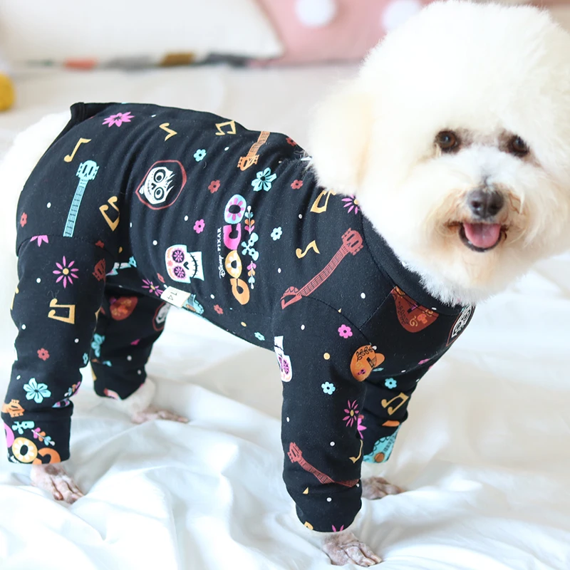 Pet Dog Jumpsuit Thin Stretchy Puppy Clothes 100%Cotton Printed Overalls Protect Belly Pajamas For Small Dogs Poodle Home Wear