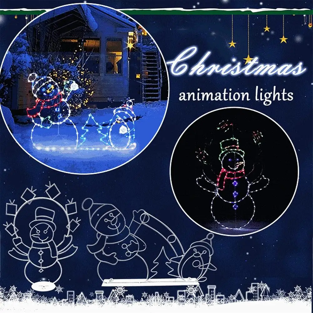 Christmas Glowing Snowman Light String Outdoor Garden Fun Animated Snowball Fight Luminous Decorative Frame Sign Indoor Outdoor