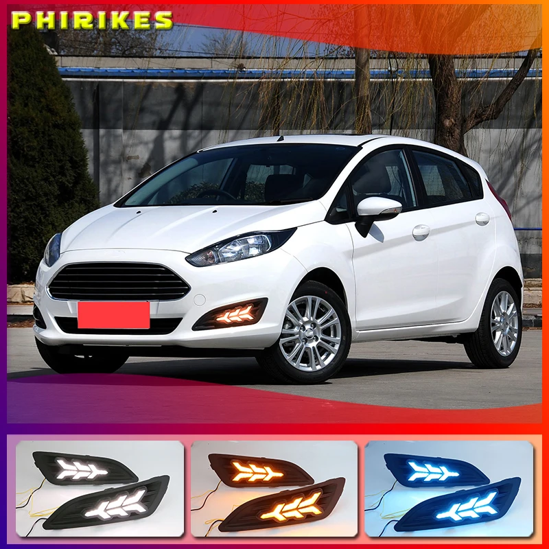 

1Pair for Ford Fiesta 2013 2014 2015 2016 LED Daytime Running Light LED DRL Fog lamp cover Yellow Turning signal Lights