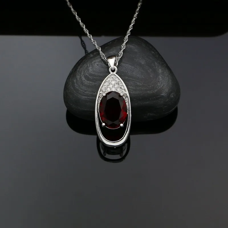 Silver 925 Bridal Jewelry Red Cubic Zirconia Jewelry Sets Wedding Earrings/Pendant/Ring/Necklace Set