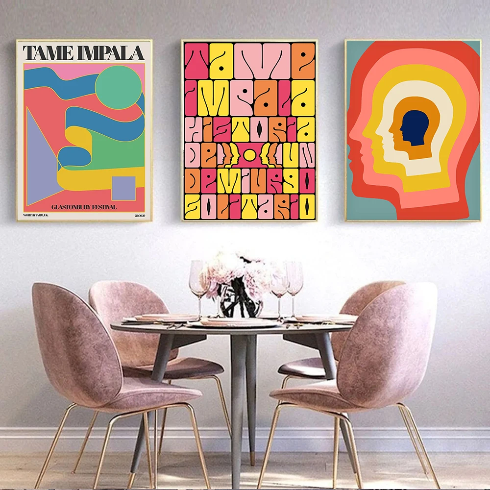 Tame Impala At Glastonbury Gig Posters Vintage Colorful Geometry Canvas Painting Wall Art Pictures For Living Room Home Decor