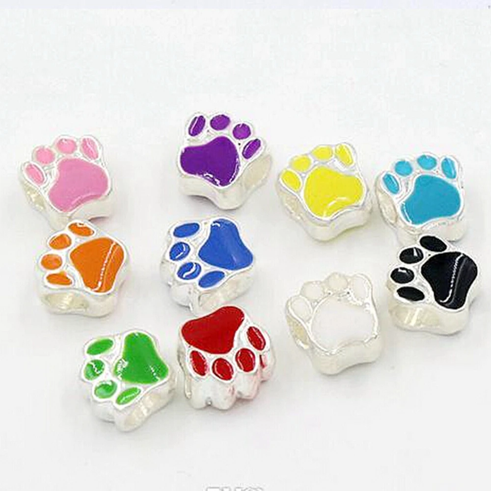 100Pcs Colorful Enameled Metal Dog Paw Footprint Beads For Jewelry Making Bracelet Necklace DIY Accessories