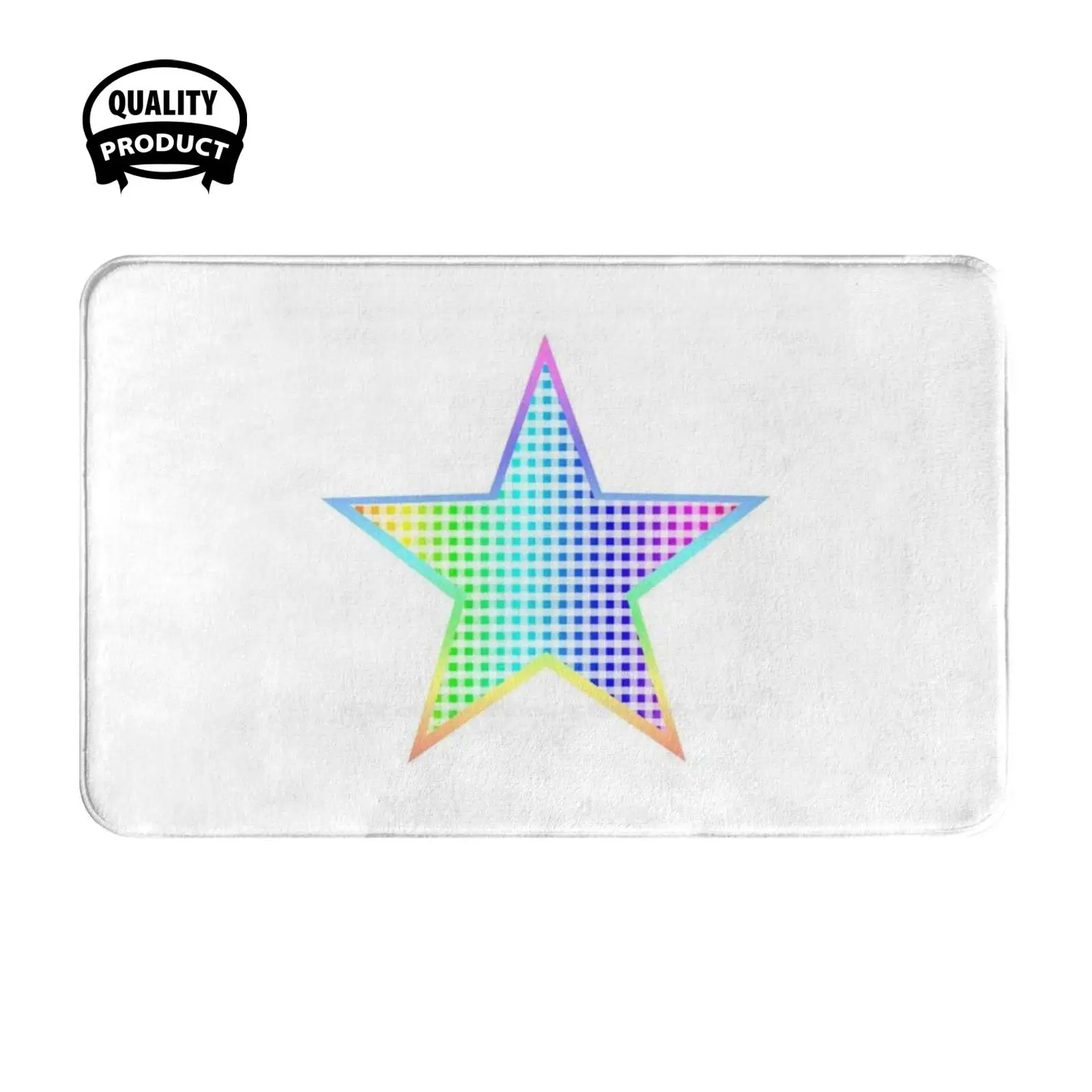 Double Rainbow And White Gingham Star Soft Cushion Home Carpet Door Mat Car Rug Gingham Star Checker Cottagecore Rainbow