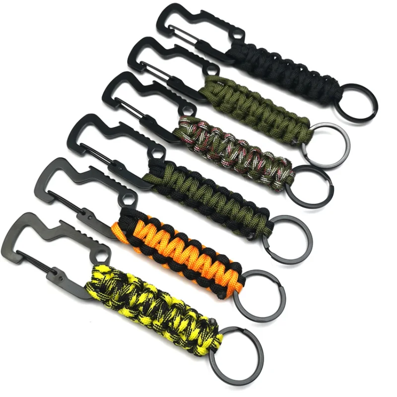 Outdoor Keychain Ring Camping Carabiner Paracord Cord Rope Camping Survival Kit Emergency Knot Bottle Opener Key Chain