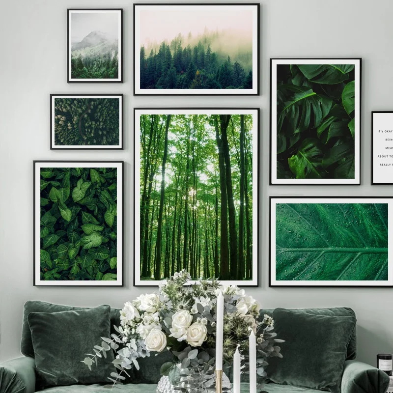 

Green Forest Leaves Fog Mountain Quotes Wall Art Canvas Painting Nordic Posters And Prints Wall Pictures For Living Room Decor