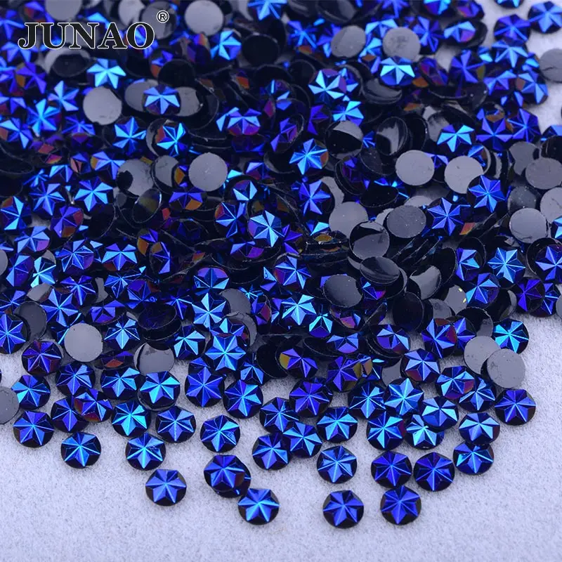 JUNAO 500 Stück 5mm Lila-Blau AB Blumen Nagelsteine Applikationen Harz Strass Kristall für Scrapbooking Basteln