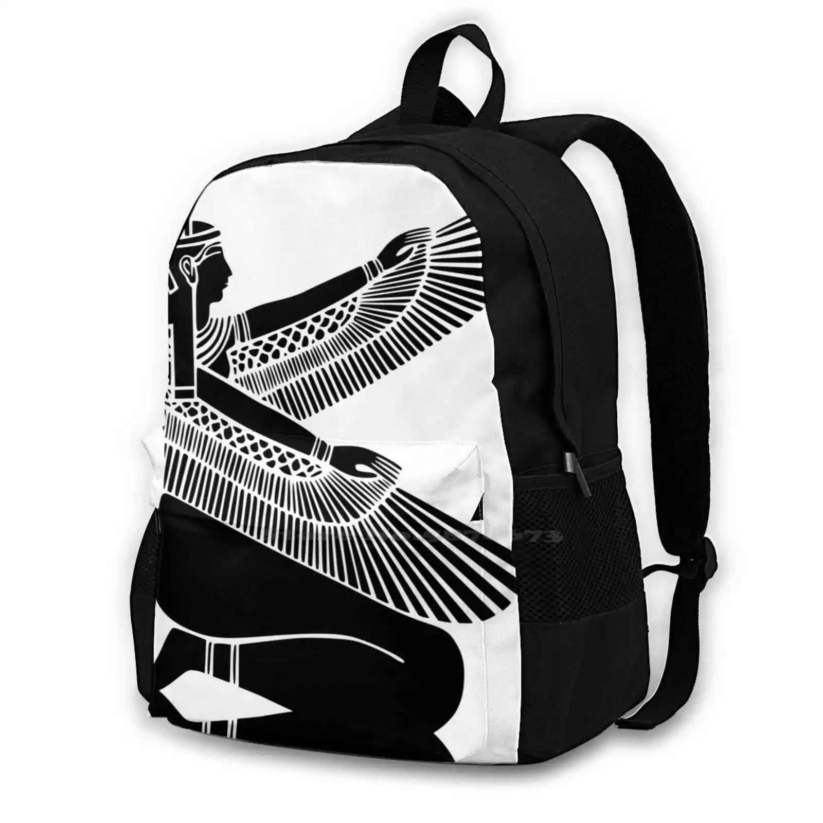 Black Goddess Maat Backpacks For School Teenagers Girls Travel Bags Spiritual Art Maat Goddess Egyptian Hieroglyphics