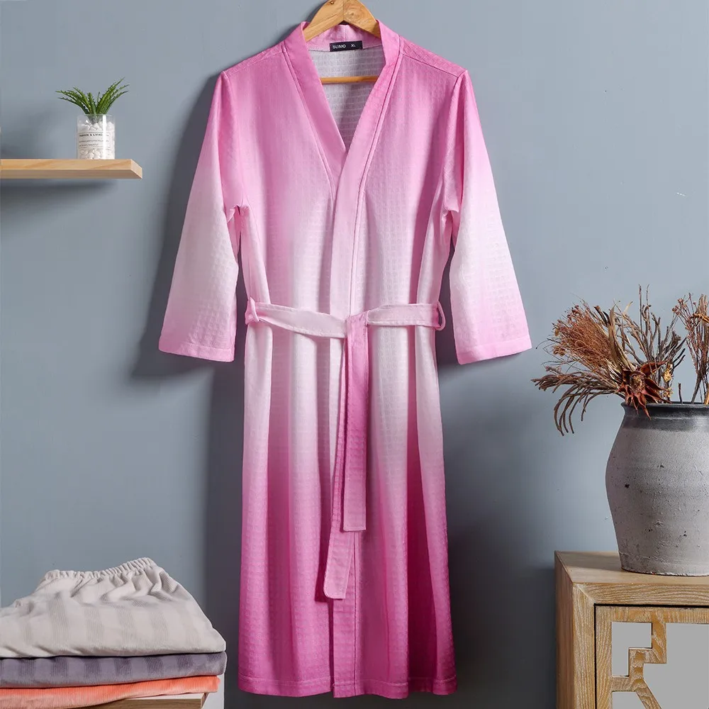 New Arrival 3XL Waffle Kimono Robe Gown Bathrobe For Man And Women Gradient Nightwear Sleepwear Nightgown Casual Home Lingerie