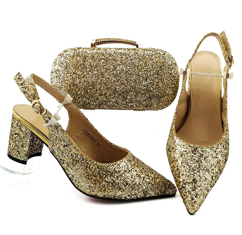 

Hot Sale Gold Style Women Shoes Match Purse Set African Pumps And Handbag For Dressing 010819,Heel 7.5CM