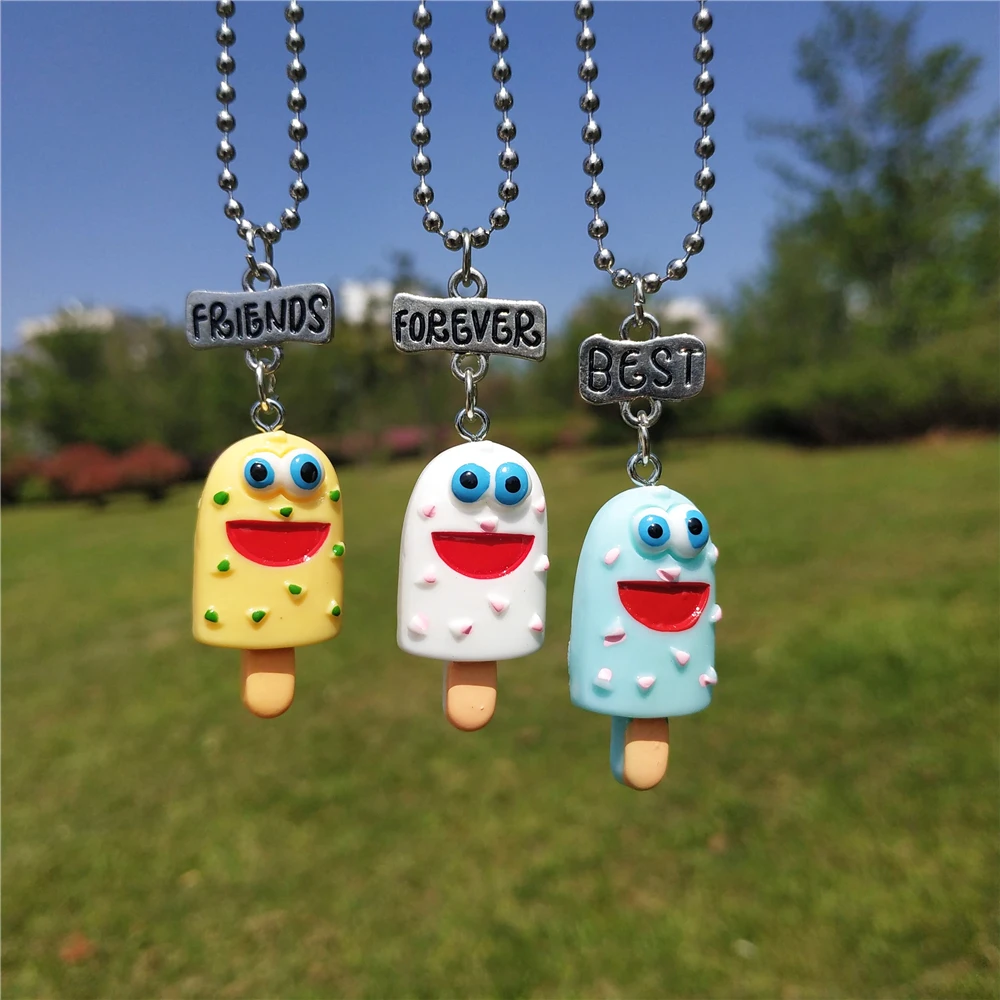 3 Pcs/lot Cute BFF Unicorn Alpaca Ice Cream Necklace Set for Kids Girls Children Gift Best Friends Animal Friendship Jewelry