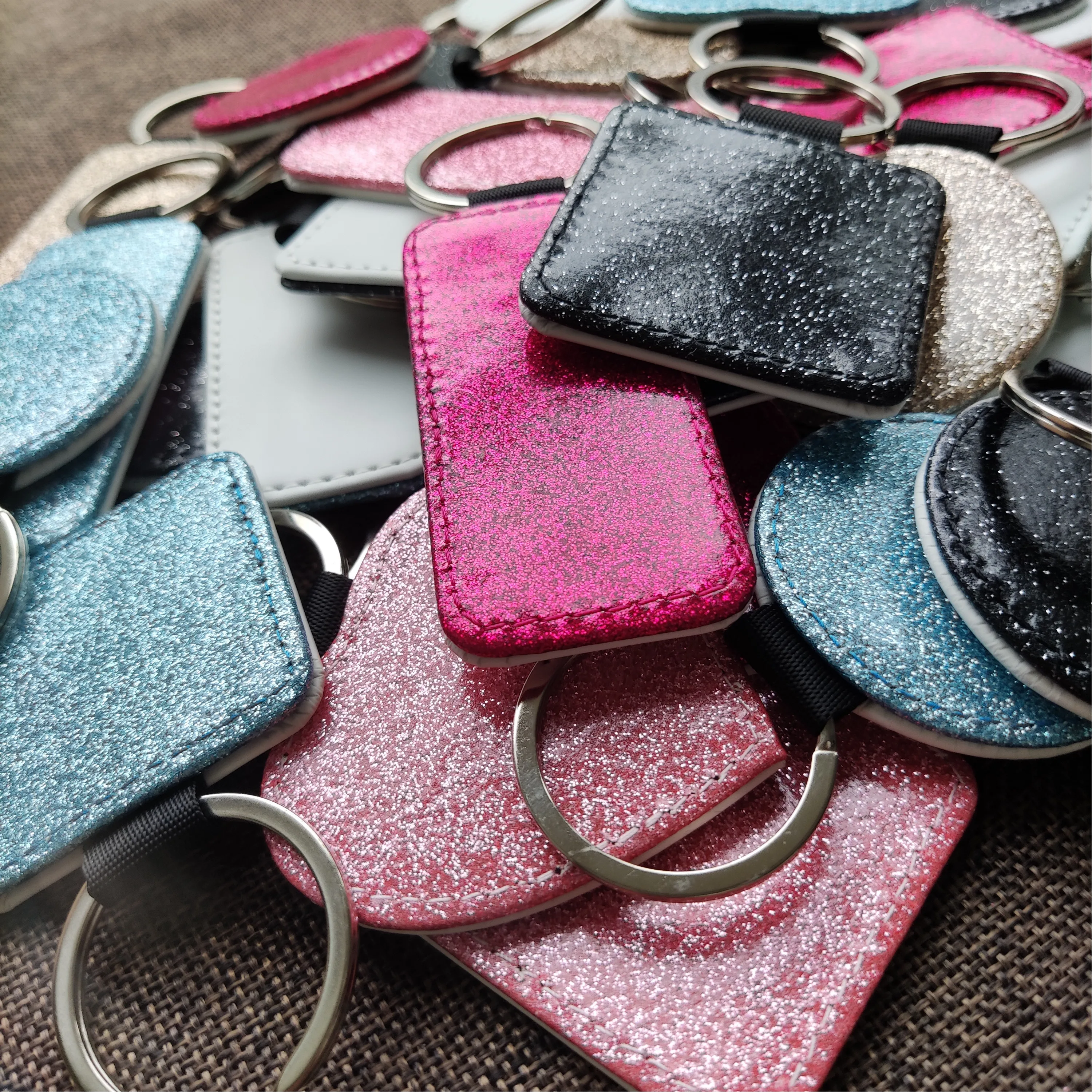 100 قطعة/الوحدة التسامي فارغة بلينغ الجلود قلادة العلامات سلسلة المفاتيح حلقة رئيسية لطباعة نقل الحبر التسامي #4