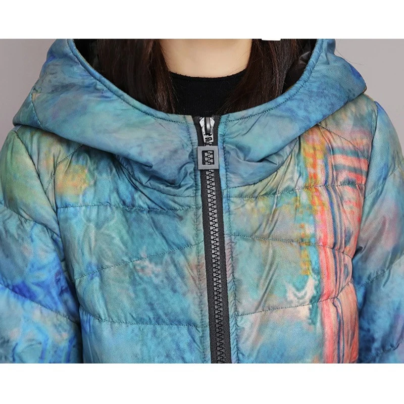 Winter Print Parkas Women X-long White Duck Down Outerwear 2021 Down Jacket Thicken Warm Hooded Coat Female