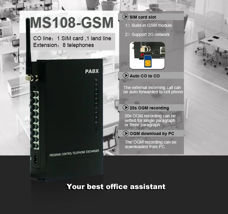 Excelltelワイヤレス電話システムMS108-GSM 1 coライン8内線1 simカードgsmpbx