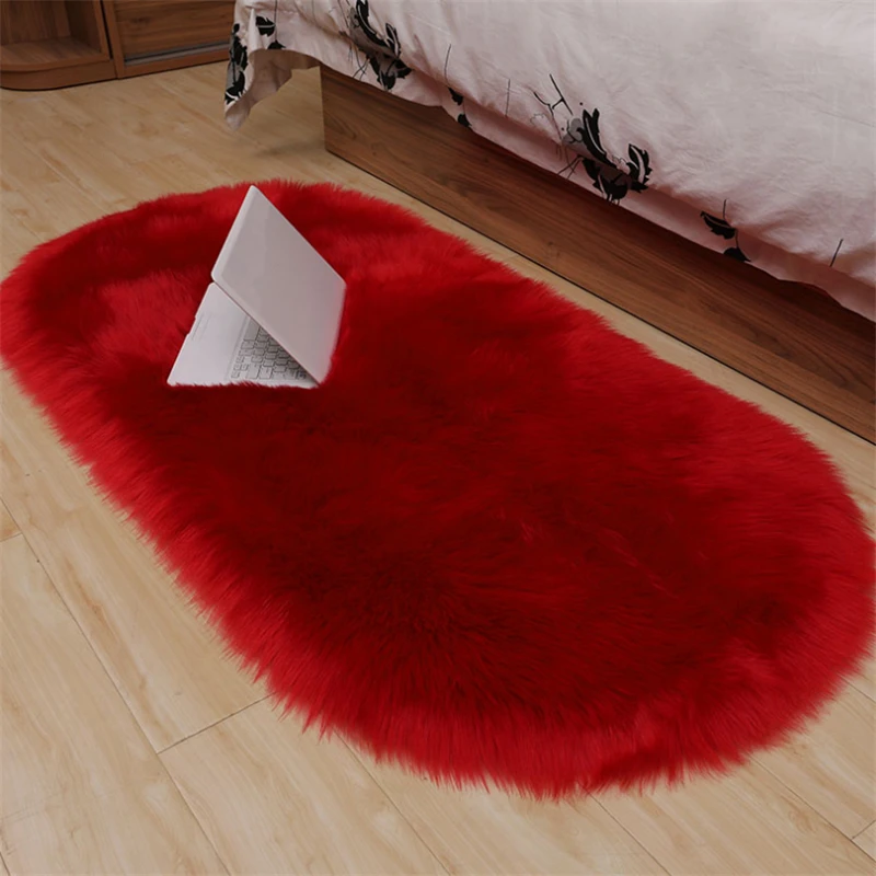 Red Blanket Faux Fur Imitation Wool Rug Floor  Pure Color Rugs Sheepskin Carpets For Living Room Bedroom