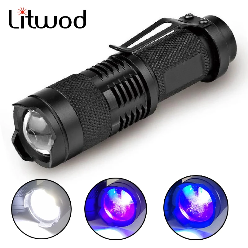 UVC 365 395 Penlight Focus Lantern Led Flashlight Torch Light Bulbs Litwod Q5 SK68 Adjustable Aluminum Alloy 2000 5W Black