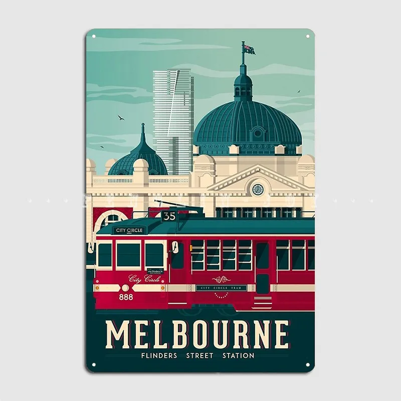 Melbourne Victoria Flinders Street Station Metal Sign Cinema Living Room Pub Garage Classic Wall Plaque Tin Sign Posters