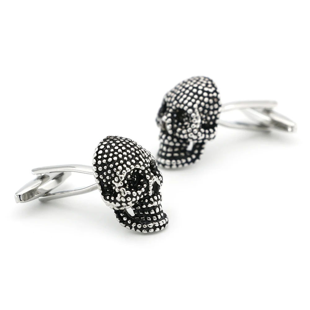 Men's Skull Cufflinks Quality Brass Material Black Color Punisher Skeleton Cuff Links Wholesale & Retail