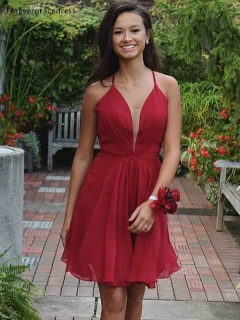 2019 New Cheap Hot Red Short Cocktail Dress A Line Chiffon Juniors Sweet 15 Graduation Party Dress Plus Size