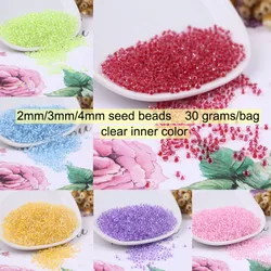 30 grams/bag Czech Glass Seed Beads Clear Inner Color 2mm/3mm/4mm Spacer Loose Beads For DIY Jewelry Making